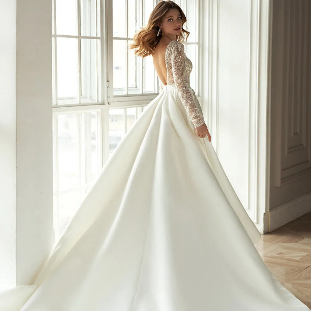White women's long sleeve hollow-out polyester dress with mid waist and long skirt