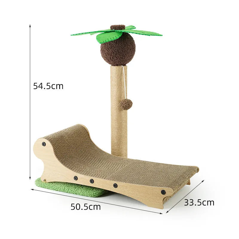 Wooden beach chair-shaped cat climbing frame with integrated hemp scratch mat.