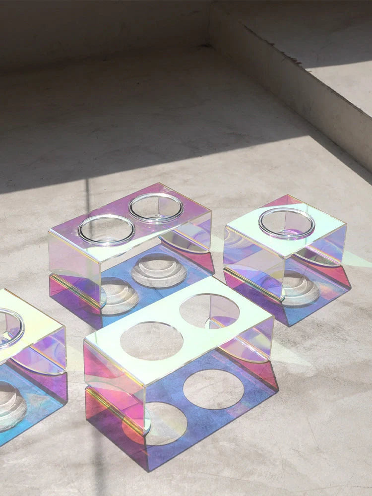 Rainbow acrylic pet bowl for small dogs and cats with anti-slip base