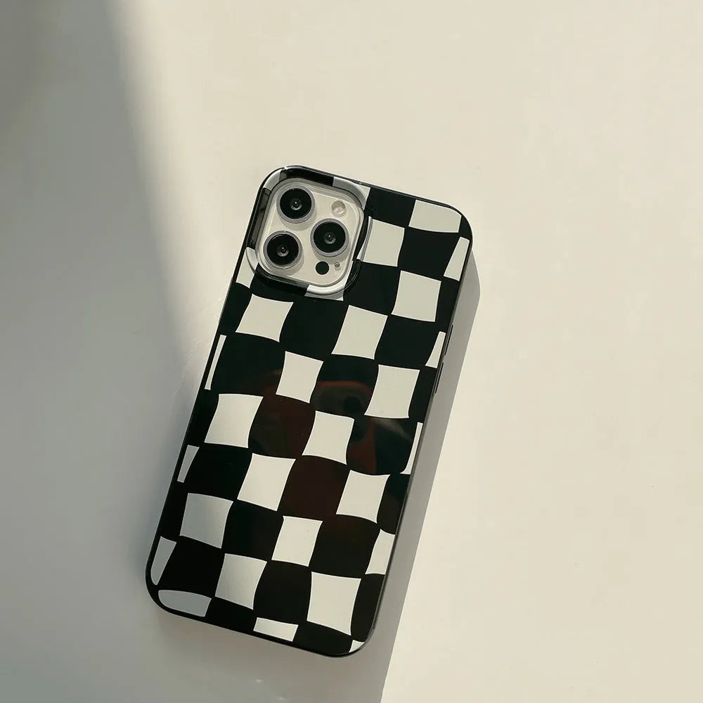 Bright Black Twisted Grid TPU phone case for iPhone 13 Pro Max with lattice pattern