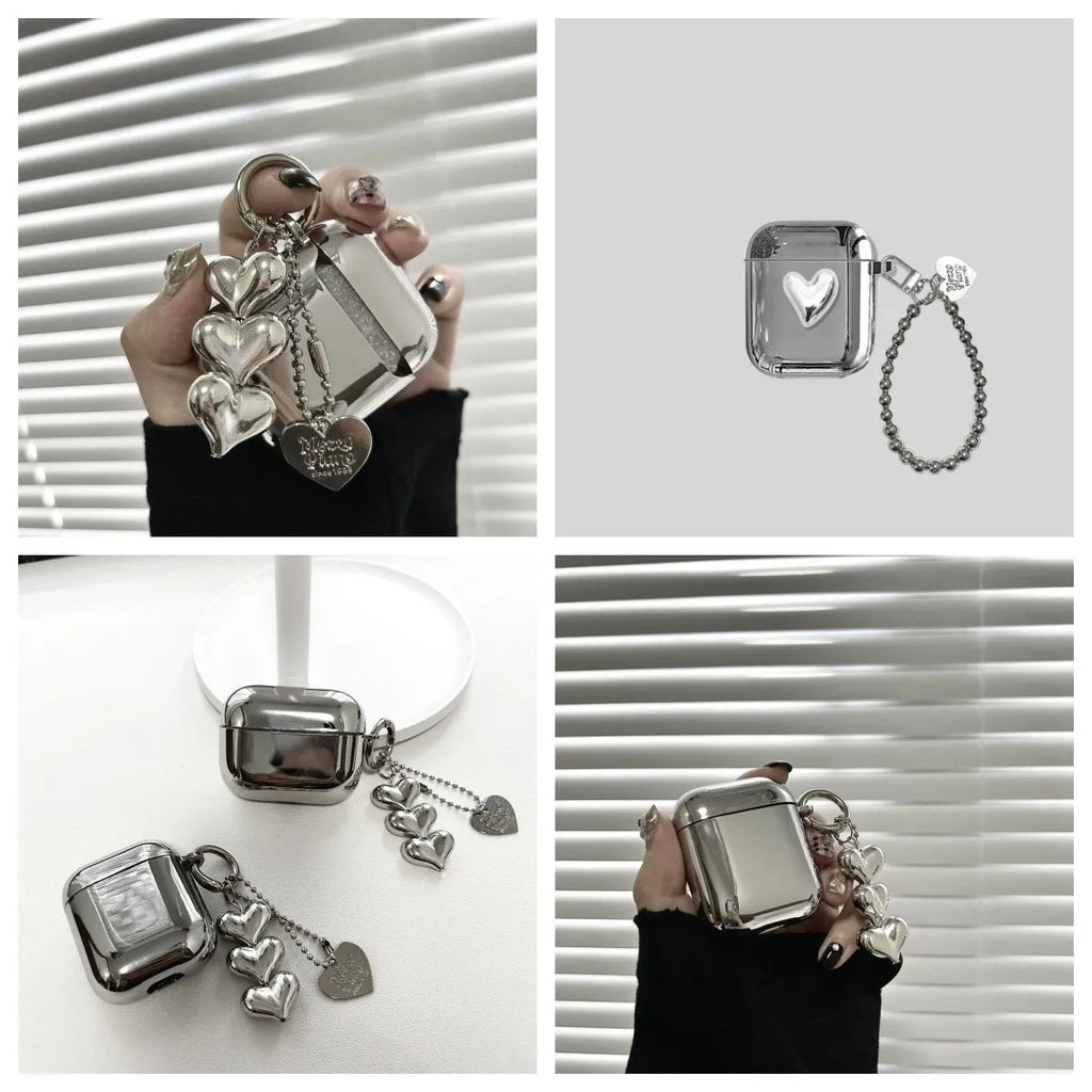 Electroplated solid colour heart pendant iPhone headphone case with matching bracelet and ring charms