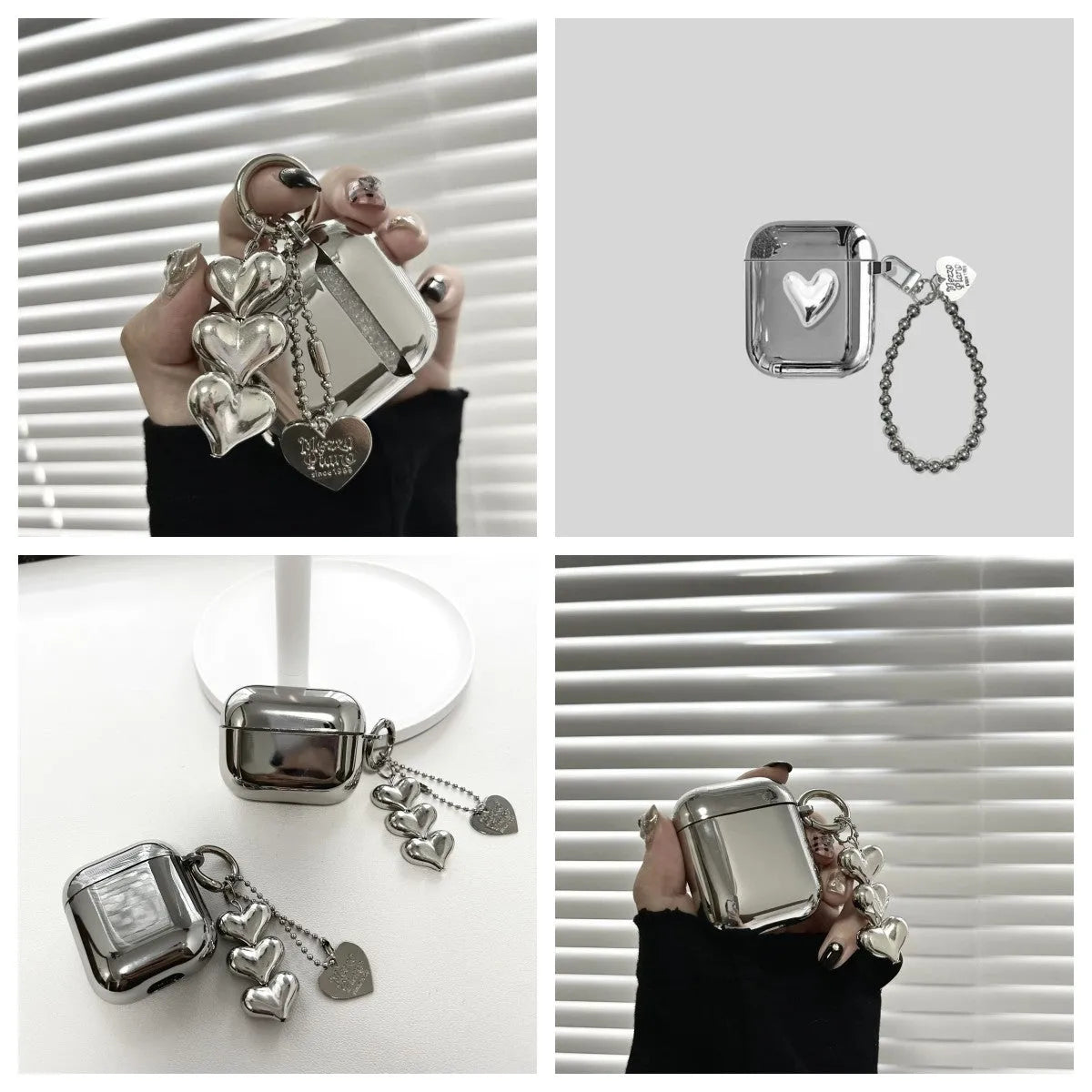 Electroplated solid colour heart pendant iPhone headphone case with matching bracelet and ring charms