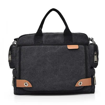 Multi-compartment canvas shoulder bag for men with zipper closure in khaki colour