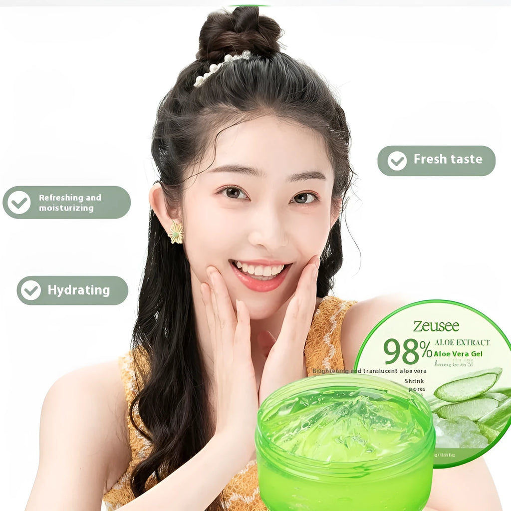300g jar of aloe vera gel with a spoon for facial acne control and moisturising.
