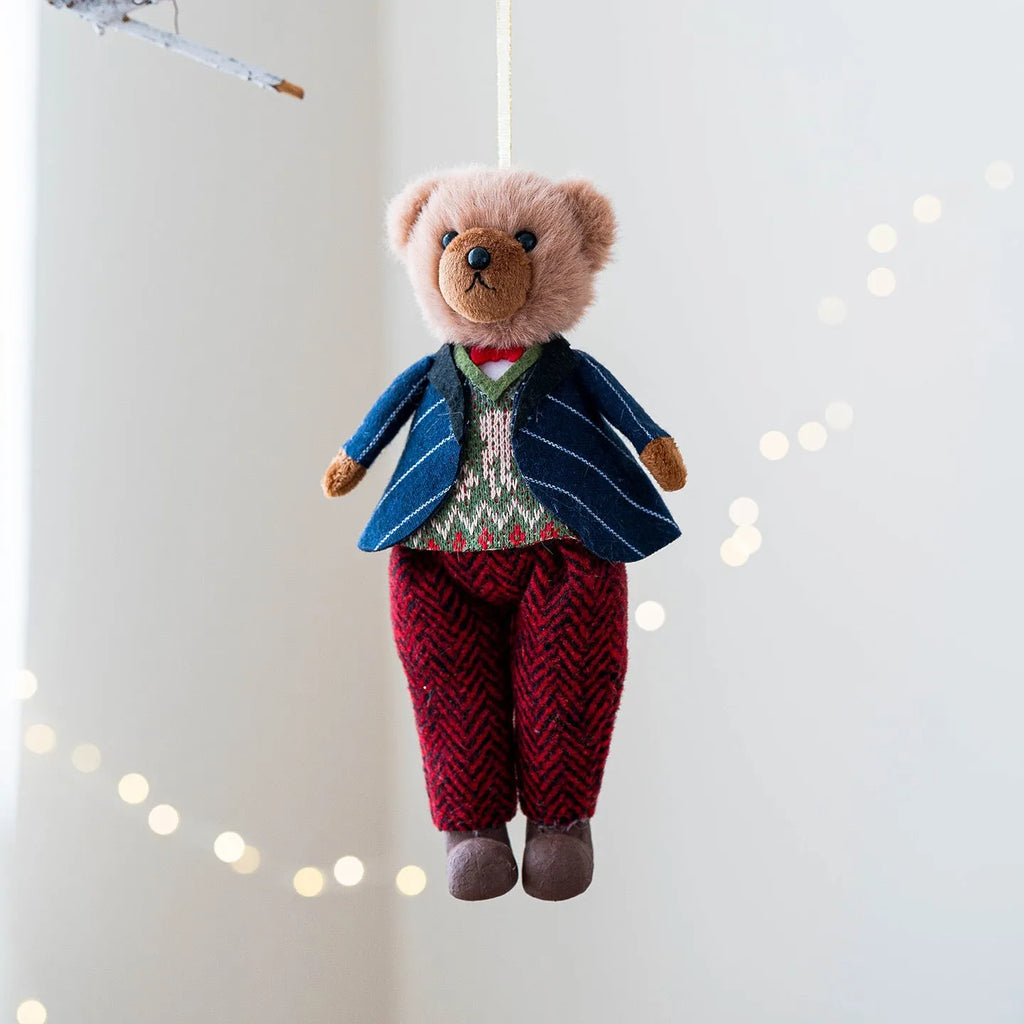 Cartoon style plush bear doll wearing cotton suit plaid, available in gentleman bear or princess bear colours