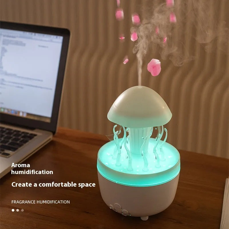 Rotating water drop aroma diffuser with colourful LED night light in column design