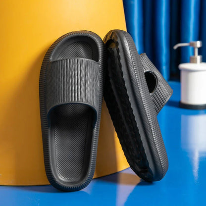 Stylish and comfortable EVA bathroom slippers with soft cushioned soles and anti-slip design, available in a variety of vibrant colors.