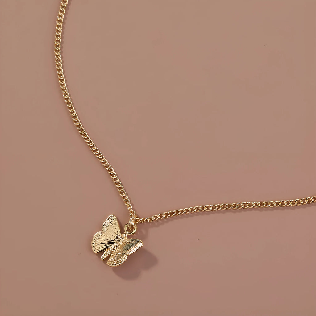 Gold-tone butterfly pendant necklace on a 45cm chain with zinc alloy and electroplate finish