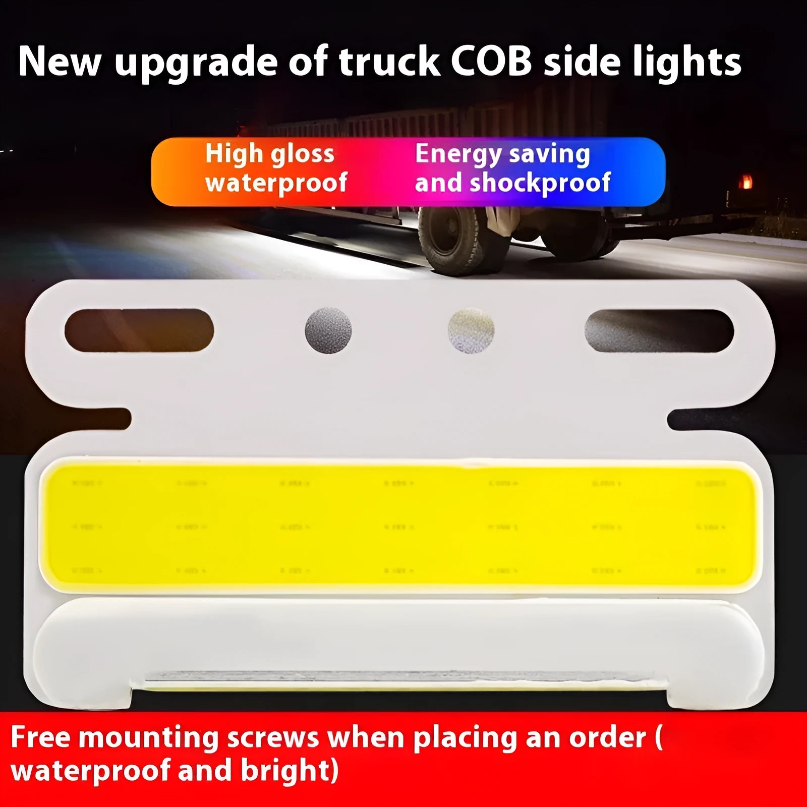 Waterproof aluminium truck COB side light in blue, green, red, white, or yellow for 12V/24V vehicles.