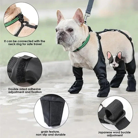 Adjustable waterproof dog boots with anti-slip sole for outdoor protection