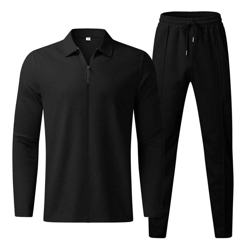 Zipper cardigan and trousers set in polyester for active wear, available in multiple colours and sizes