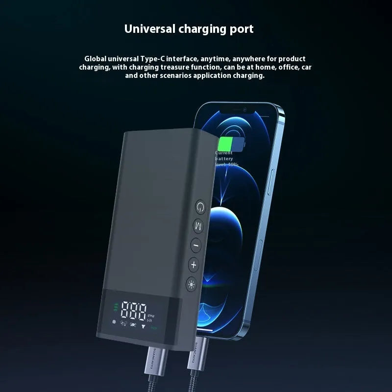 Portable wireless digital air pump with LED light for car tyre inflation