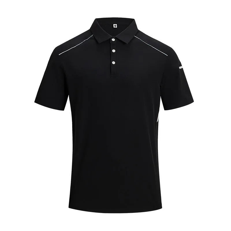 Man wearing a classic black short sleeve ice feeling quick-dry t-shirt for summer work.