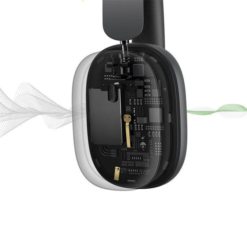 Active noise reduction Bluetooth 5.2 headset in beige with head-mounted design and microphone