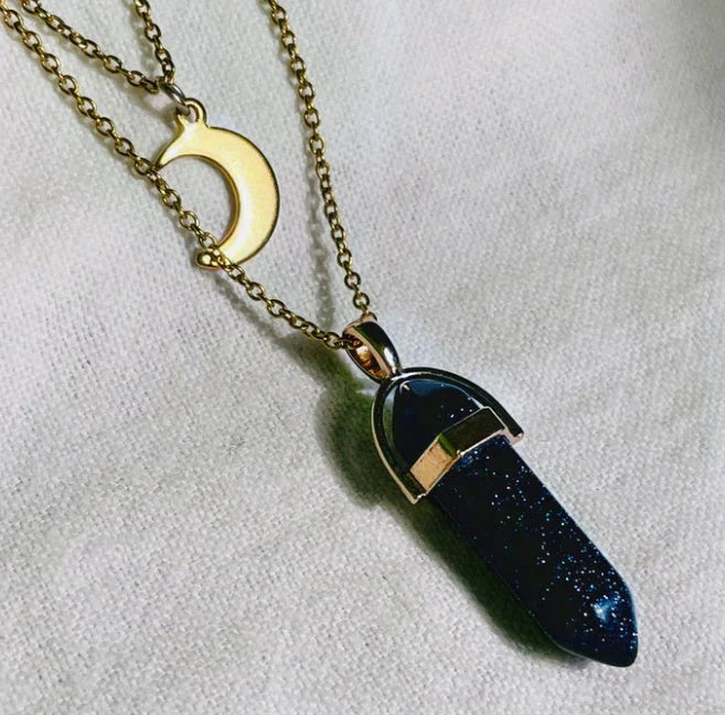 Radiant Hexagonal Column Necklace with Captivating Lunar-Inspired Design in Various Colors