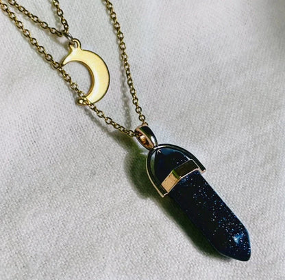 Moon Hexagonal Column Pendant - Geometric women's alloy necklace with electroplated finish