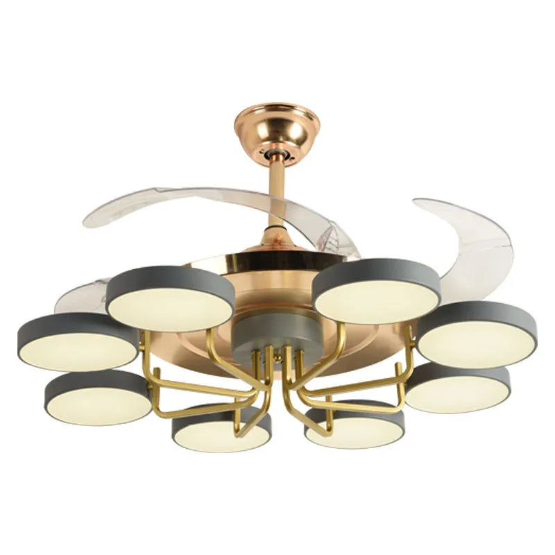 42-inch overhead fan lamp with LED three colour dimmable light, iron art and PC construction, white finish