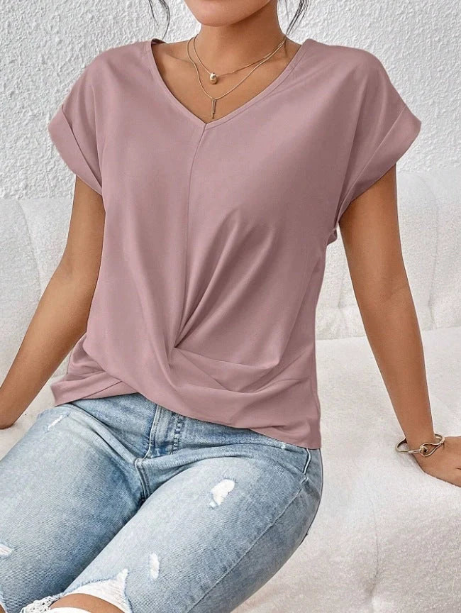Women's summer casual short-sleeve T-shirt with unique irregular knot design in various colours