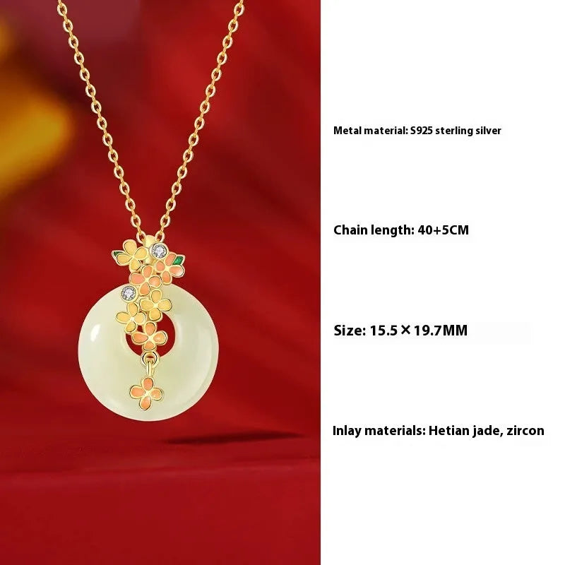 925 silver peace buckle necklace with natural Hetian jade pendant and cross chain