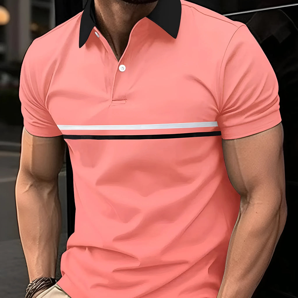 Men's sports polo shirt loose fit with button stitching and zipper decoration in six colours: white, dark gray, pink, caramel, light blue, navy blue