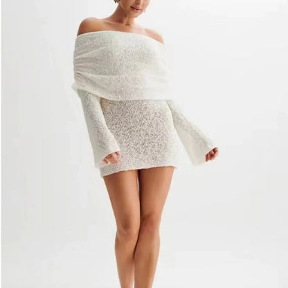 Women's knitted boat neck dress in various colours for spring summer fashion
