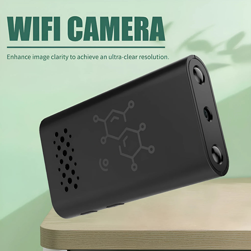 Black indoor security camera with 1080p HD video and WIFI smartphone connectivity