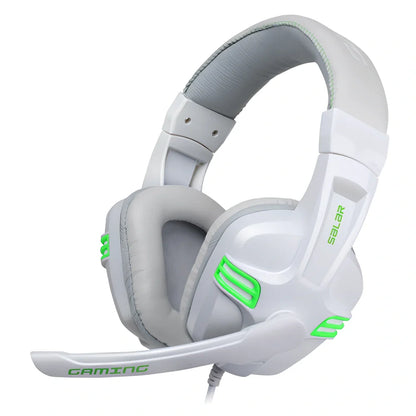 Black wired gaming headset with microphone, 3.5mm plug, head-mounted design, 394g weight for PC use