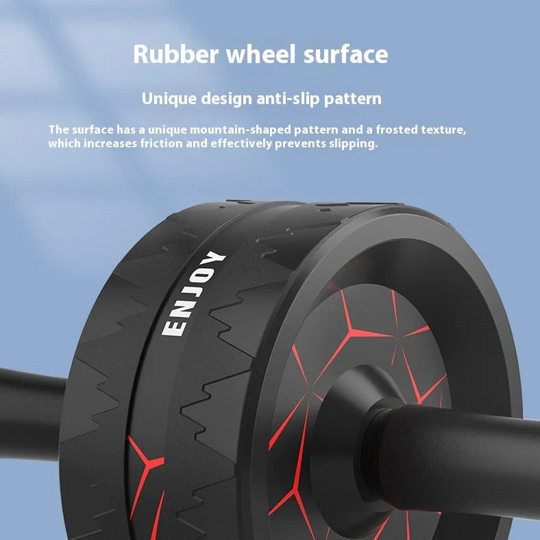 Abdominal exercise wheel with three-wheel design in flame red colour, showing textured handle and 18cm diameter