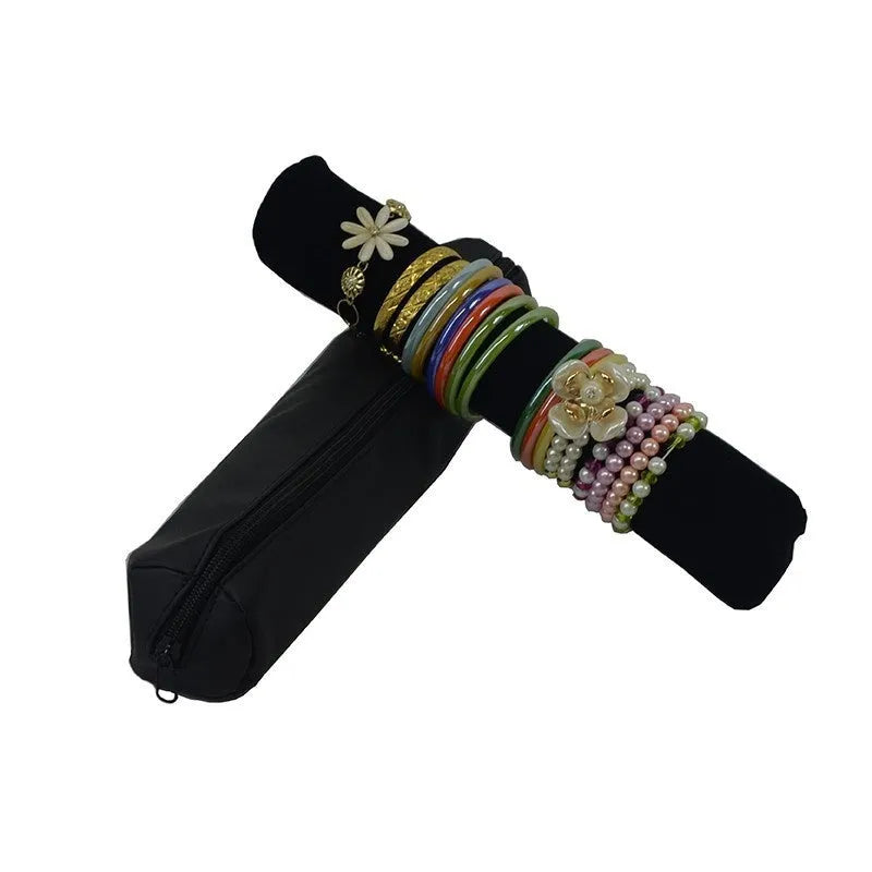Polyester women's portable bracelet watch buggy bag dustproof storage pouch with velvet bracelet stick black velvet bag