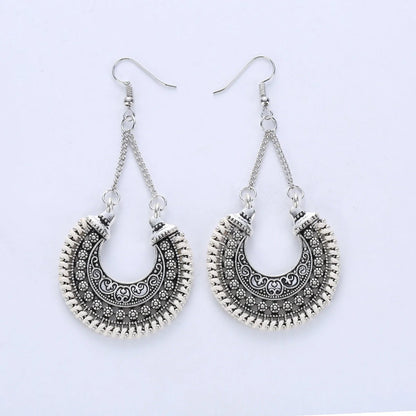 Bohemian Vintage Earrings with hand-woven rope and alloy meniscus flower basket design