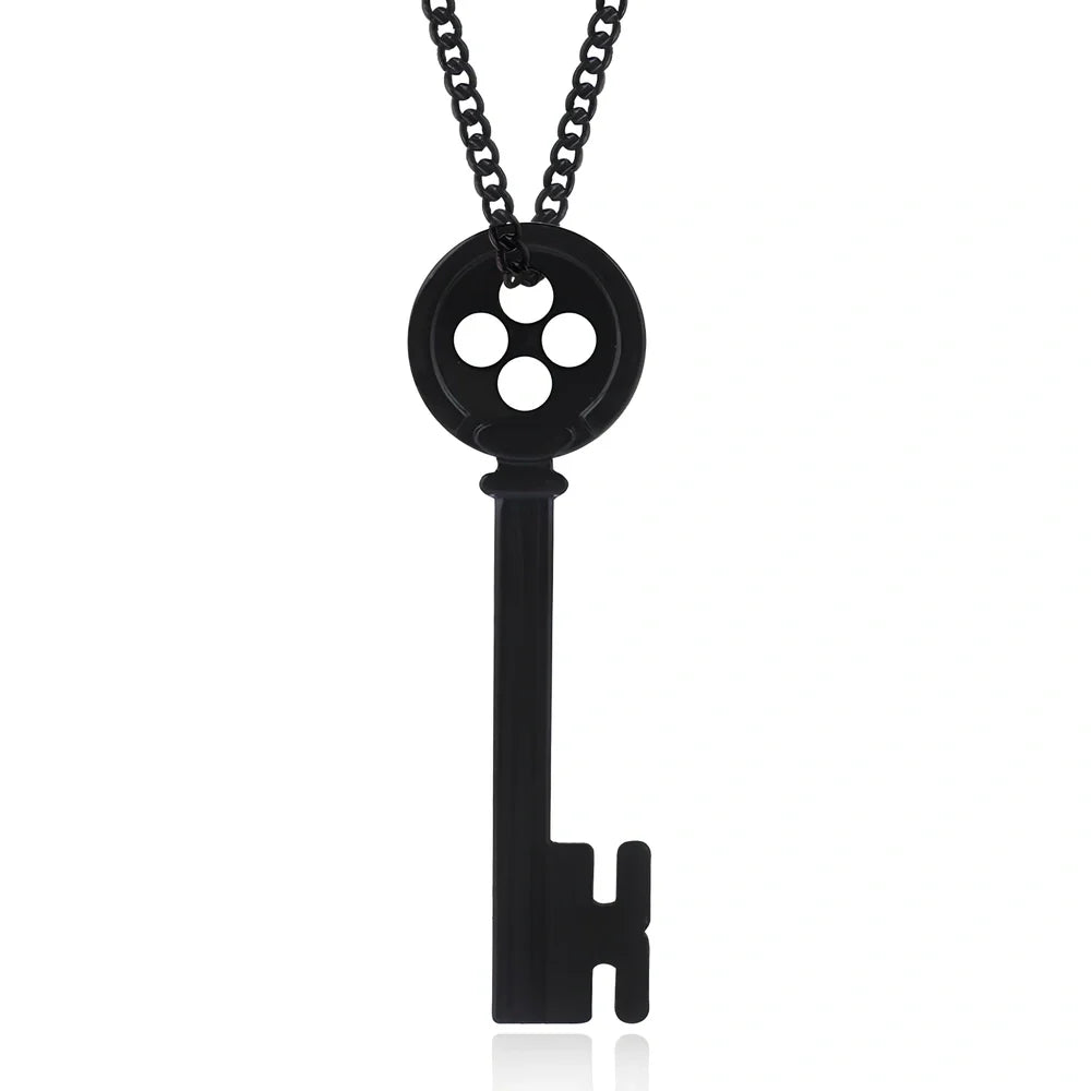 Unisex black key pendant necklace with star details on alloy chain, electroplated for durability, 45-50cm length