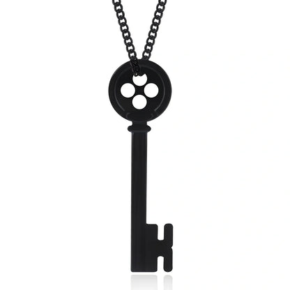 Unisex black key pendant necklace with star details on alloy chain, electroplated for durability, 45-50cm length