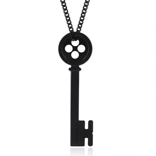 Unisex black key pendant necklace with star details on alloy chain, electroplated for durability, 45-50cm length