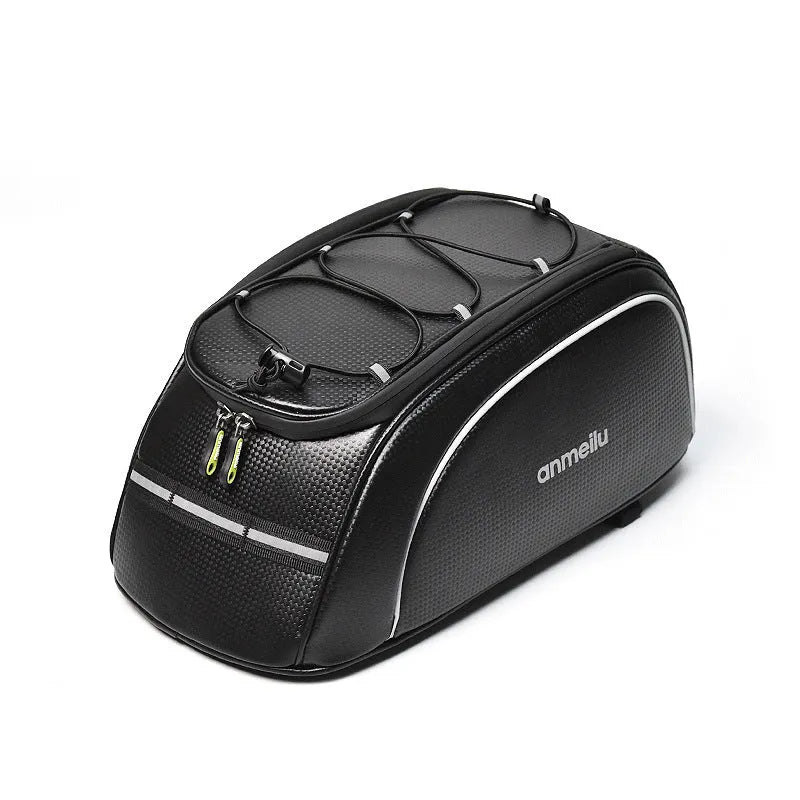 Waterproof black bicycle pannier bag mounted on bike rack with 8 litre capacity