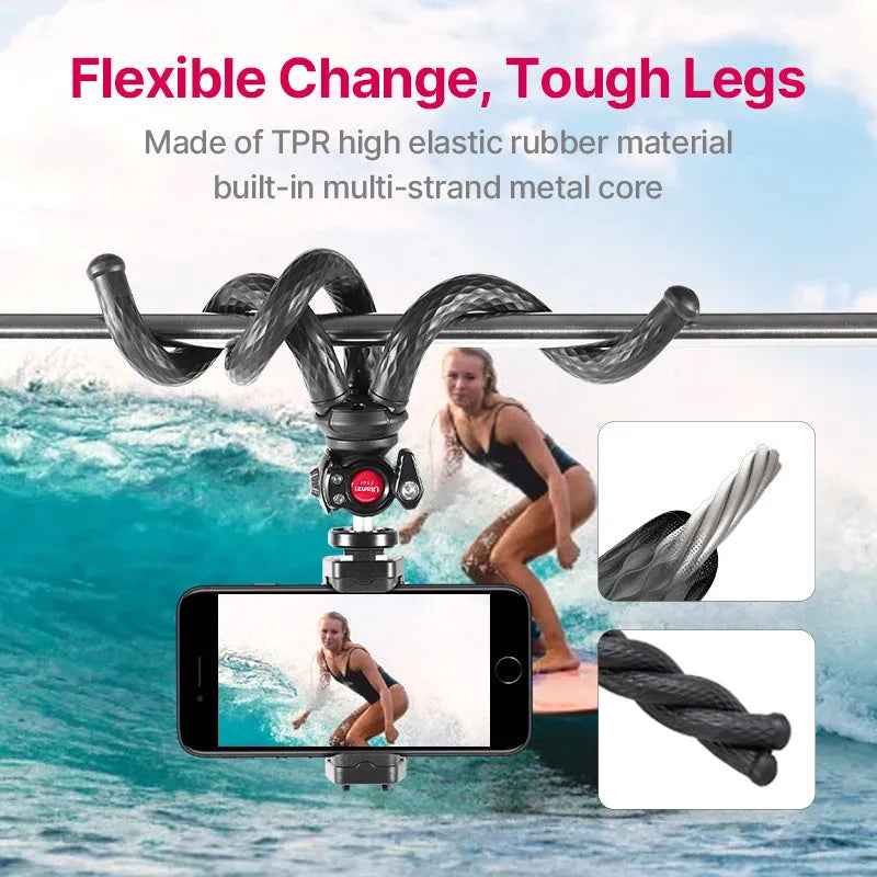 Black octopus leg mobile phone tripod extended to 360mm with adjustable phone clip