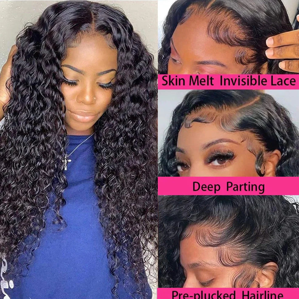 Deep wave T part frontal wig with hand-woven hairline and 100% human hair construction