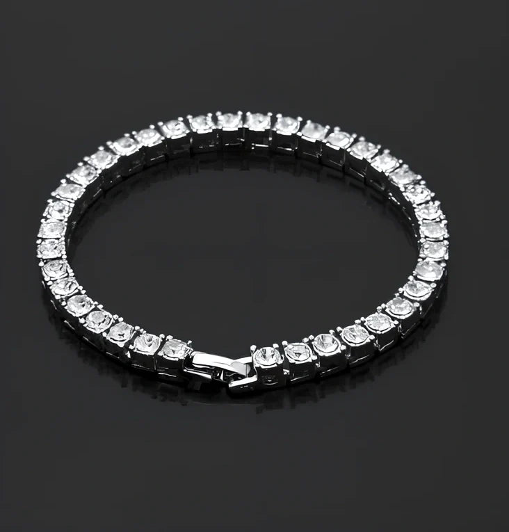 Gold iced hip hop bracelet with AAA rhinestone geometric chain, 5mm width 8 inch length on wrist