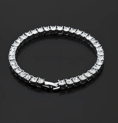 Gold iced hip hop bracelet with AAA rhinestone geometric chain, 5mm width 8 inch length on wrist