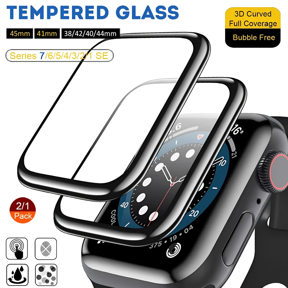 PMMA curved full screen protective film for Apple Watch in transparent black, multiple sizes available