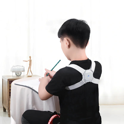 Grey adjustable posture corrector belt for kids and adults, 210g weight with real-time hunchback assessment straps