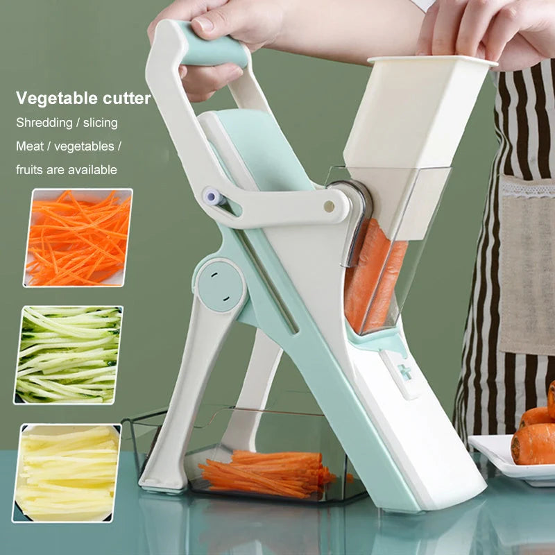 Multifunctional vegetable cutter with safety blade guard and multiple slicing options