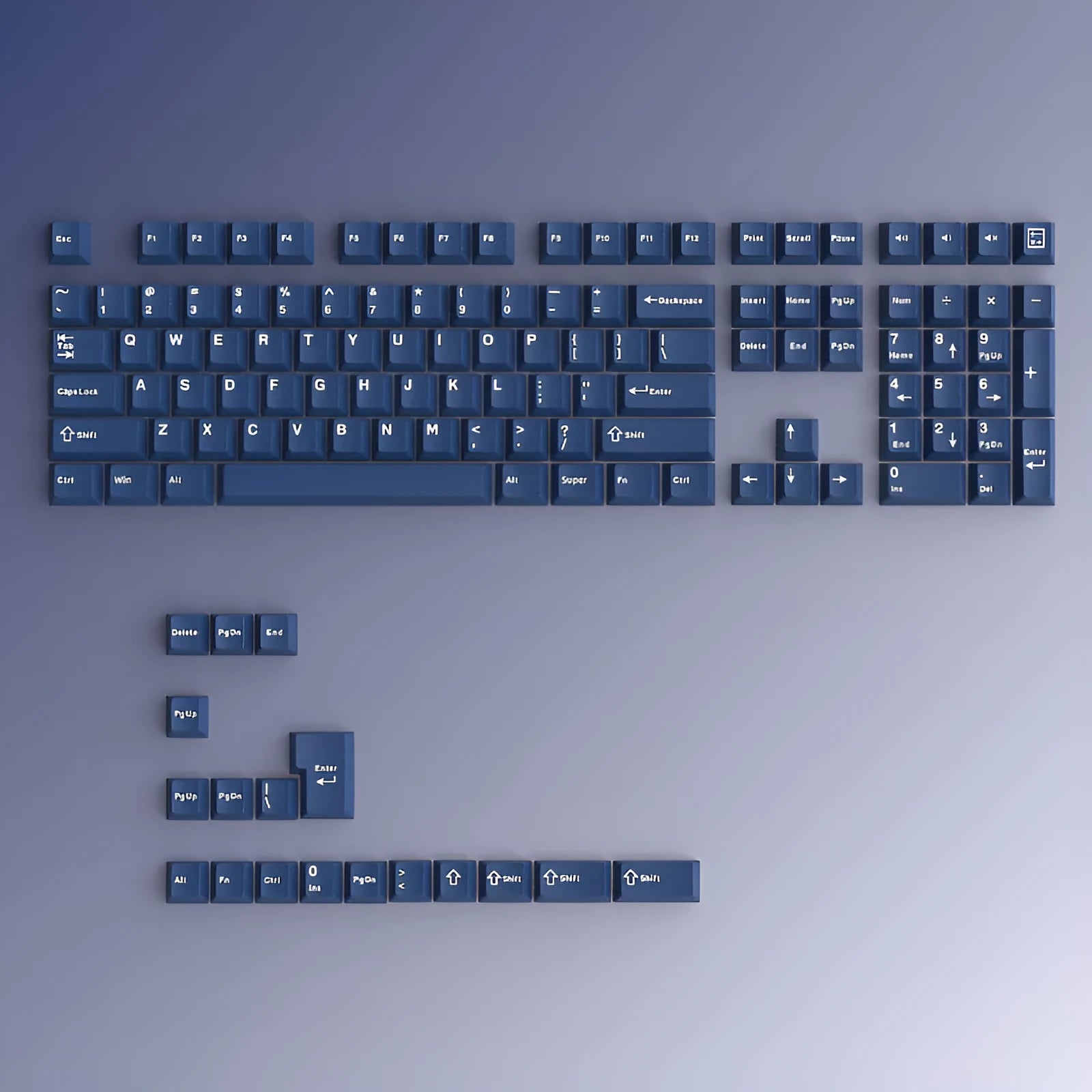 PBT two-tone blue key cap set for mechanical keyboards, sculpted profile, full layout