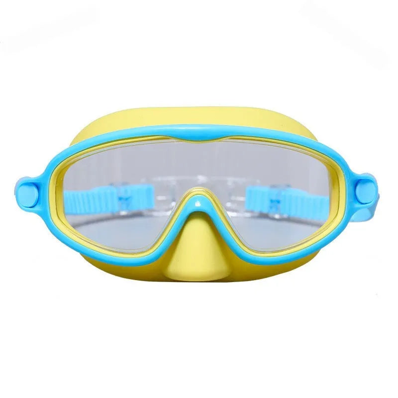 Children's large frame waterproof anti-fog swimming goggles in blue yellow colour