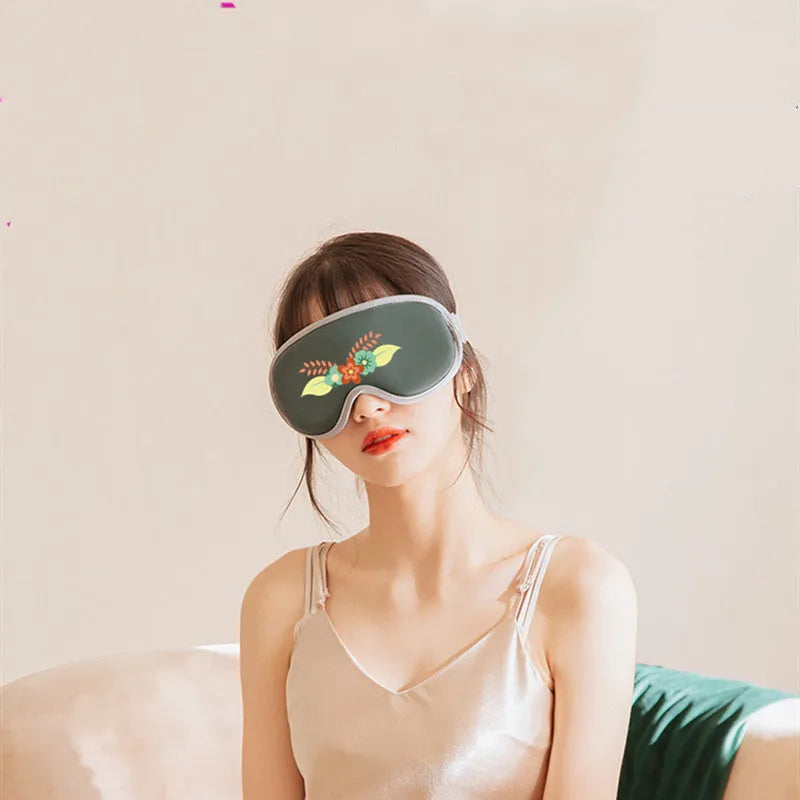 Portable eye SPA mask with steam massage goggles in green or pink with suede finish and USB charging cable