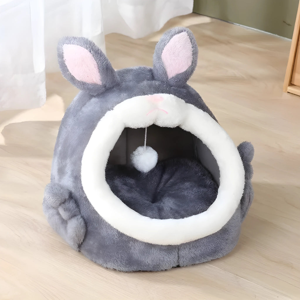 Bejirog pink screaming rabbit semi-closed cloth cat nest for autumn and winter, available in gray and pink sizes