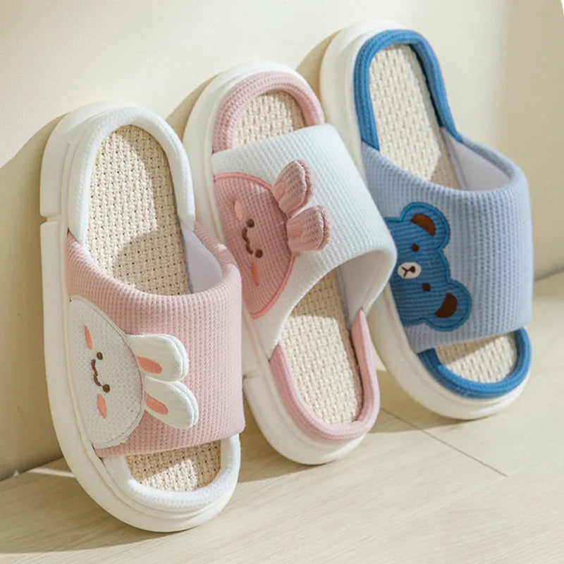 Cute rabbit slippers flip-flops for women and couples with stereoscopic rabbit design, fabric upper, PVC sole, in pink colour