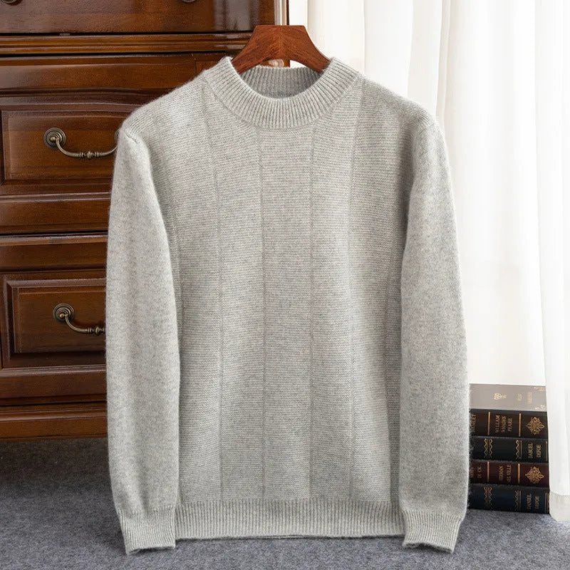 High Sense men's double thick cashmere sweater round neck long sleeve solid colour pullover winter casual