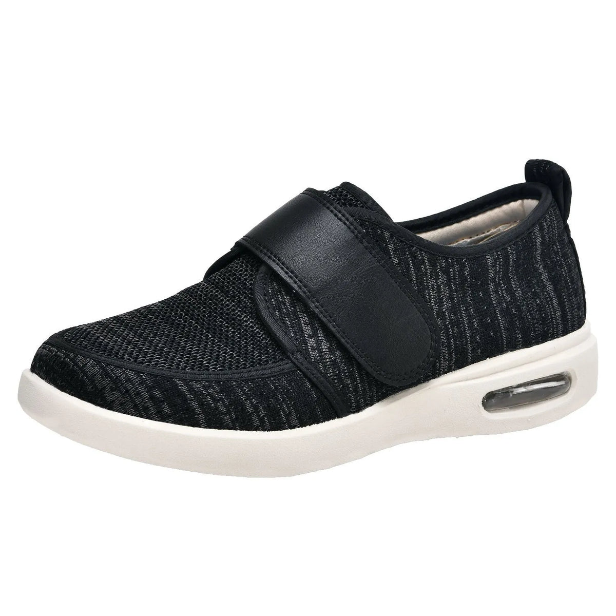 Men's velcro casual shoes in black with mesh fabric upper and round toe