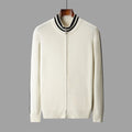 Men's half-high collar knitted striped cardigan in white and black, loose fit with Korean style, sizes S to 3XL
