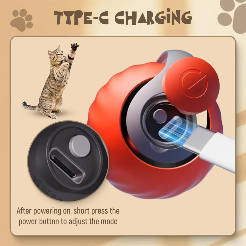 Interactive rolling ball pet toy with motion activation in blue or red colour